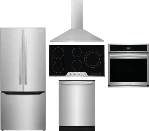 5 Piece Package Includes Refrigerator, Cooktop, Wall Oven, Hood And Dishwasher