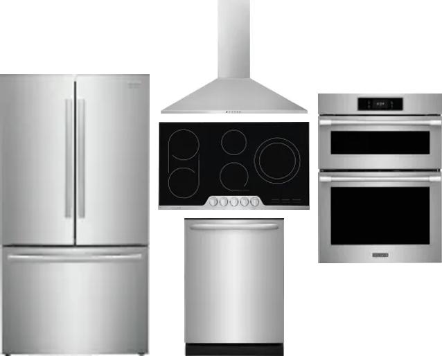5 Piece Package Includes Refrigerator, Cooktop, Wall Oven, Hood And Dishwasher