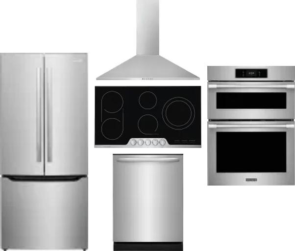5 Piece Package Includes Refrigerator, Cooktop, Wall Oven, Hood And Dishwasher