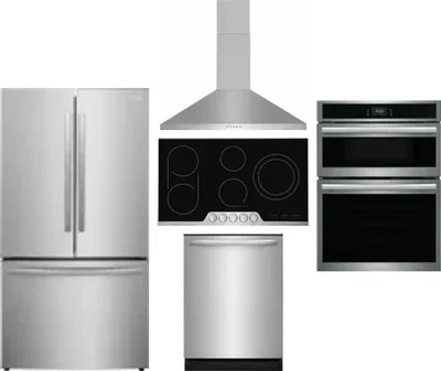 5 Piece Package Includes Refrigerator, Cooktop, Wall Oven, Hood And Dishwasher