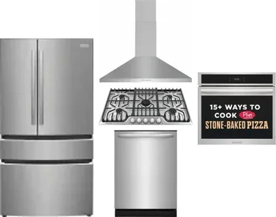 5 Piece Package Includes Refrigerator, Cooktop, Wall Oven, Hood And Dishwasher
