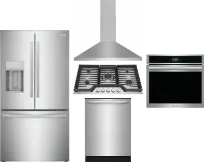 5 Piece Package Includes Refrigerator, Cooktop, Wall Oven, Hood And Dishwasher