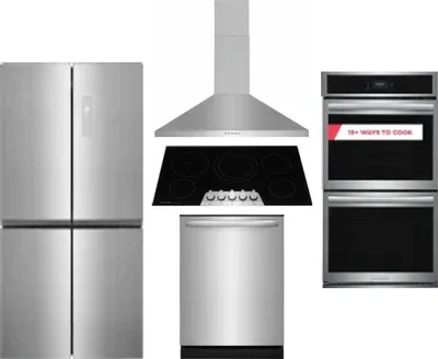 5 Piece Package Includes Refrigerator, Cooktop, Wall Oven, Hood And Dishwasher