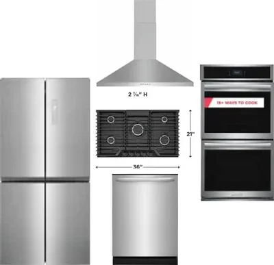 5 Piece Package Includes Refrigerator, Cooktop, Wall Oven, Hood And Dishwasher