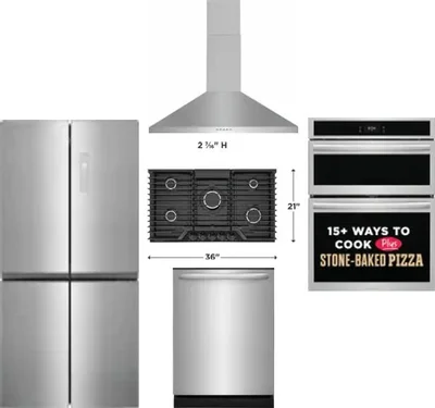 5 Piece Package Includes Refrigerator, Cooktop, Wall Oven, Hood And Dishwasher
