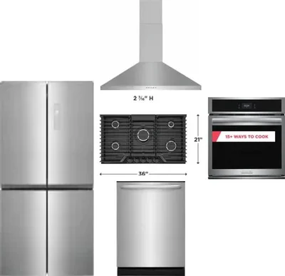 5 Piece Package Includes Refrigerator, Cooktop, Wall Oven, Hood And Dishwasher