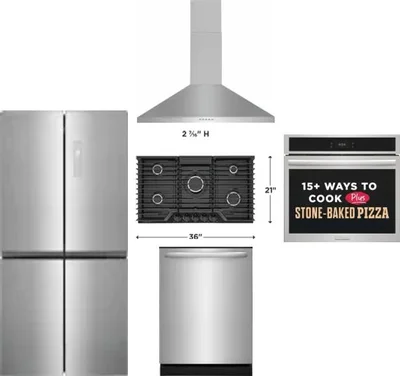 5 Piece Package Includes Refrigerator, Cooktop, Wall Oven, Hood And Dishwasher