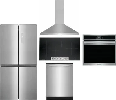 5 Piece Package Includes Refrigerator, Cooktop, Wall Oven, Hood And Dishwasher