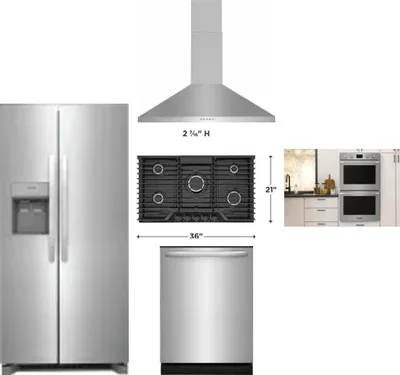 5 Piece Package Includes Refrigerator, Cooktop, Wall Oven, Hood And Dishwasher