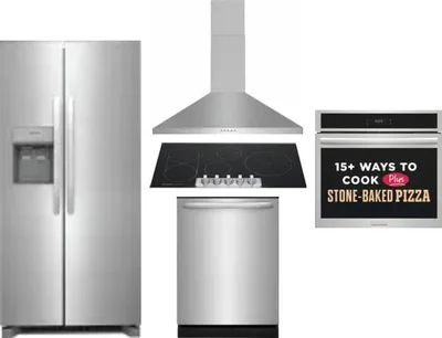 5 Piece Package Includes Refrigerator, Cooktop, Wall Oven, Hood And Dishwasher