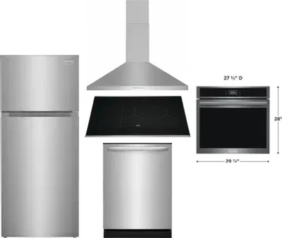 5 Piece Package Includes Refrigerator, Cooktop, Wall Oven, Hood And Dishwasher
