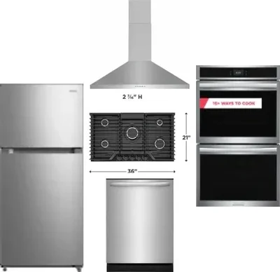 5 Piece Package Includes Refrigerator, Cooktop, Wall Oven, Hood And Dishwasher
