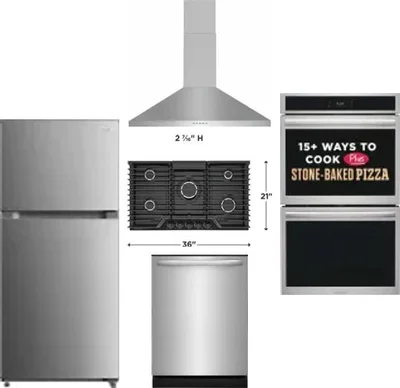 5 Piece Package Includes Refrigerator, Cooktop, Wall Oven, Hood And Dishwasher