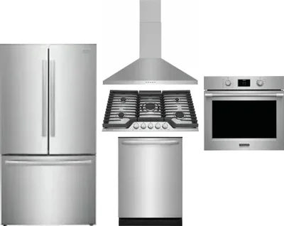 5 Piece Package Includes Refrigerator, Cooktop, Wall Oven, Hood And Dishwasher