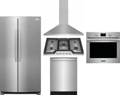 5 Piece Package Includes Refrigerator, Cooktop, Wall Oven, Hood And Dishwasher