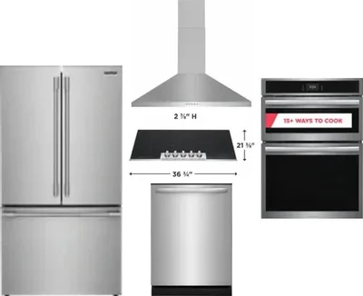 5 Piece Package Includes Refrigerator, Cooktop, Wall Oven, Hood And Dishwasher