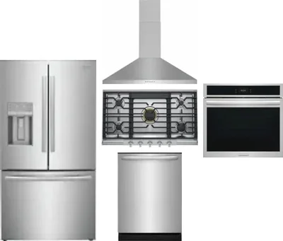 5 Piece Package Includes Refrigerator, Cooktop, Wall Oven, Hood And Dishwasher