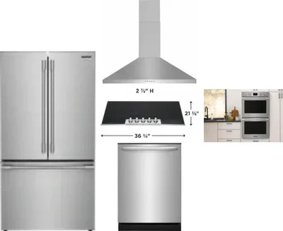 5 Piece Package Includes Refrigerator, Cooktop, Wall Oven, Hood And Dishwasher