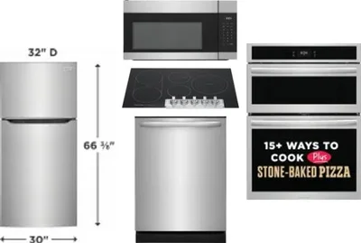 5 Piece Package Includes Refrigerator, Cooktop, Wall Oven, Microwave And Dishwasher