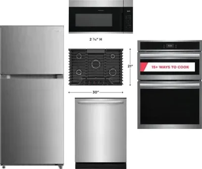 5 Piece Package Includes Refrigerator, Cooktop, Wall Oven, Microwave And Dishwasher