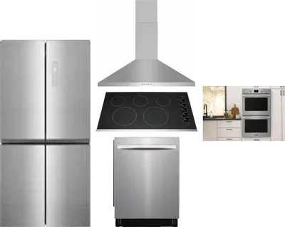 5 Piece Package Includes Refrigerator, Cooktop, Wall Oven, Hood And Dishwasher