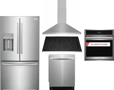 5 Piece Package Includes Refrigerator, Cooktop, Wall Oven, Hood And Dishwasher