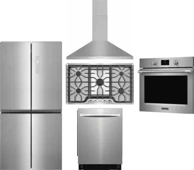 5 Piece Package Includes Refrigerator, Cooktop, Wall Oven, Hood And Dishwasher