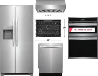 5 Piece Package Includes Refrigerator, Cooktop, Wall Oven, Hood And Dishwasher