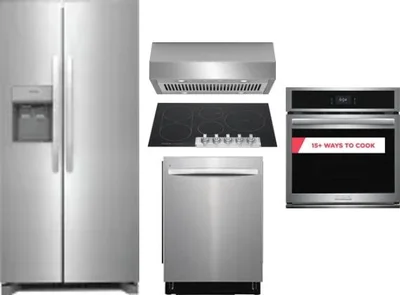5 Piece Package Includes Refrigerator, Cooktop, Wall Oven, Hood And Dishwasher