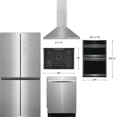 5 Piece Package Includes Refrigerator, Cooktop, Wall Oven, Hood And Dishwasher