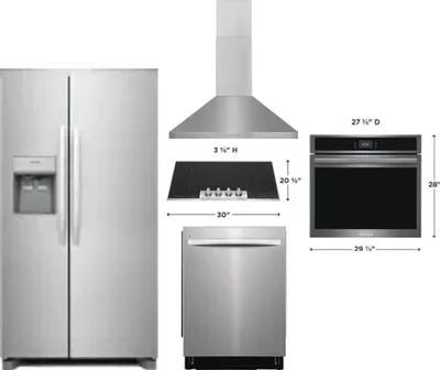 5 Piece Package Includes Refrigerator, Cooktop, Wall Oven, Hood And Dishwasher
