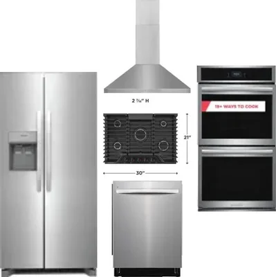 5 Piece Package Includes Refrigerator, Cooktop, Wall Oven, Hood And Dishwasher