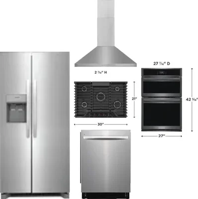 5 Piece Package Includes Refrigerator, Cooktop, Wall Oven, Hood And Dishwasher