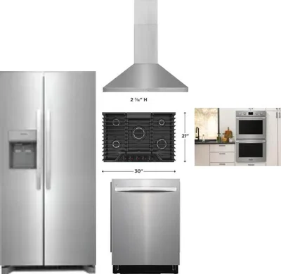 5 Piece Package Includes Refrigerator, Cooktop, Wall Oven, Hood And Dishwasher