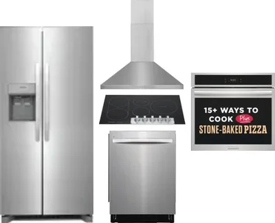 5 Piece Package Includes Refrigerator, Cooktop, Wall Oven, Hood And Dishwasher