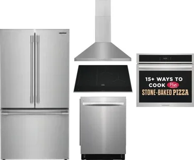 5 Piece Package Includes Refrigerator, Cooktop, Wall Oven, Hood And Dishwasher