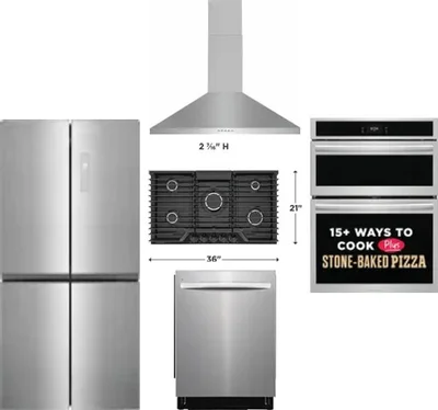 5 Piece Package Includes Refrigerator, Cooktop, Wall Oven, Hood And Dishwasher