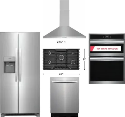 5 Piece Package Includes Refrigerator, Cooktop, Wall Oven, Hood And Dishwasher