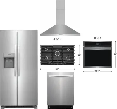 5 Piece Package Includes Refrigerator, Cooktop, Wall Oven, Hood And Dishwasher