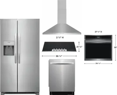 5 Piece Package Includes Refrigerator, Cooktop, Wall Oven, Hood And Dishwasher