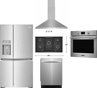 5 Piece Package Includes Refrigerator, Cooktop, Wall Oven, Hood And Dishwasher