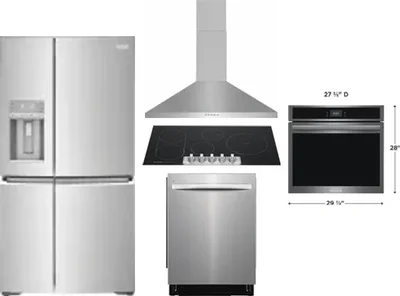 5 Piece Package Includes Refrigerator, Cooktop, Wall Oven, Hood And Dishwasher