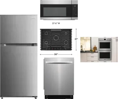 5 Piece Package Includes Refrigerator, Cooktop, Wall Oven, Microwave And Dishwasher