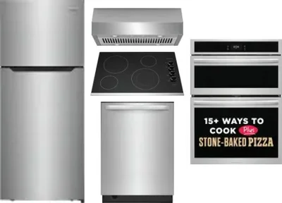 5 Piece Package Includes Refrigerator, Cooktop, Wall Oven, Hood And Dishwasher