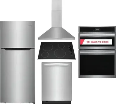 5 Piece Package Includes Refrigerator, Cooktop, Wall Oven, Hood And Dishwasher