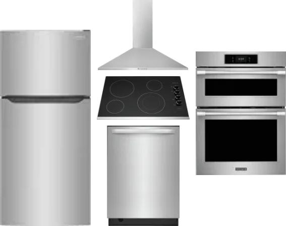 5 Piece Package Includes Refrigerator, Cooktop, Wall Oven, Hood And Dishwasher