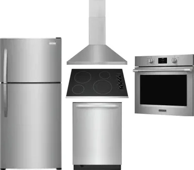 5 Piece Package Includes Refrigerator, Cooktop, Wall Oven, Hood And Dishwasher
