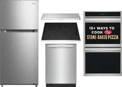 5 Piece Package Includes Refrigerator, Cooktop, Wall Oven, Hood And Dishwasher