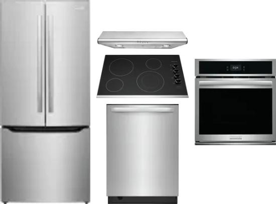 5 Piece Package Includes Refrigerator, Cooktop, Wall Oven, Hood And Dishwasher