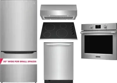 5 Piece Package Includes Refrigerator, Cooktop, Wall Oven, Hood And Dishwasher